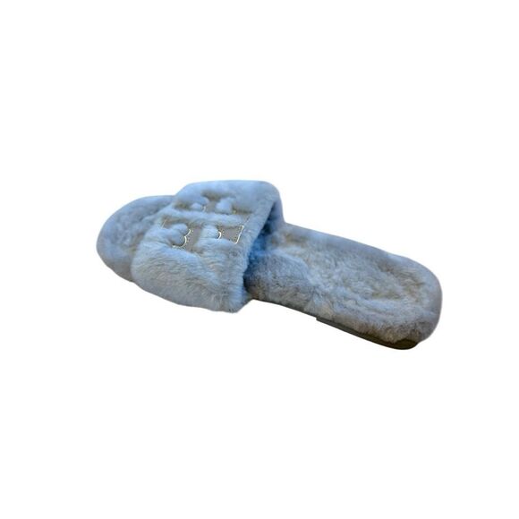 Tory Burch Double T Gray Shearling Slides, Size 7.5 - Picture 5 of 9